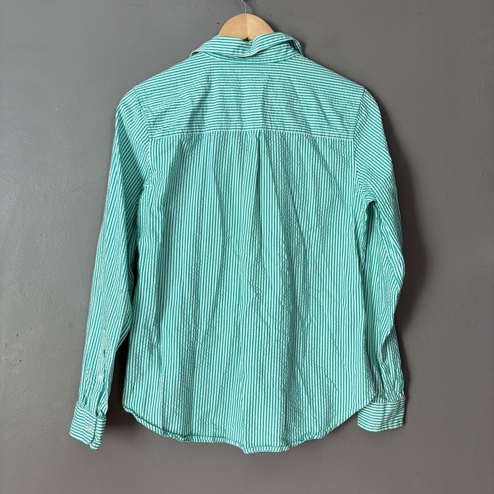 L.L. Bean Seersucker Button down Shirt | Cotton Preppy Green Striped OldMoney - Picture 8 of 9
